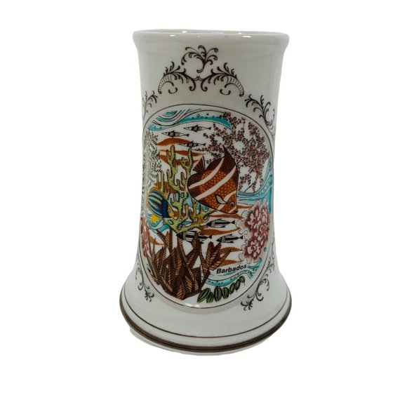 Vintage Caribbean Barbados Marine Life Porcelain Mug Angel Fish Sea Life Story
